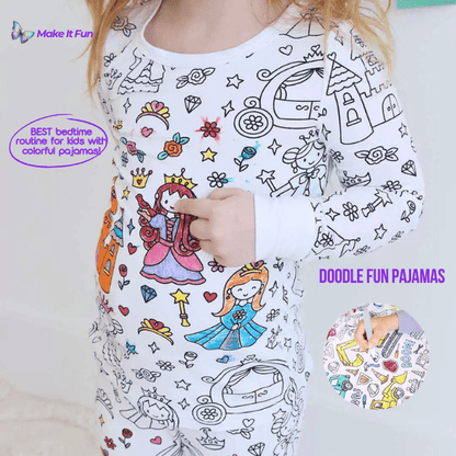 kids pajamas featuring a princess outline design ready for coloring