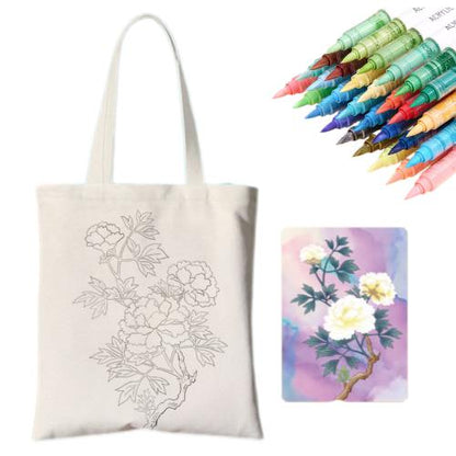 A DIY tote kit featuring a flower design,