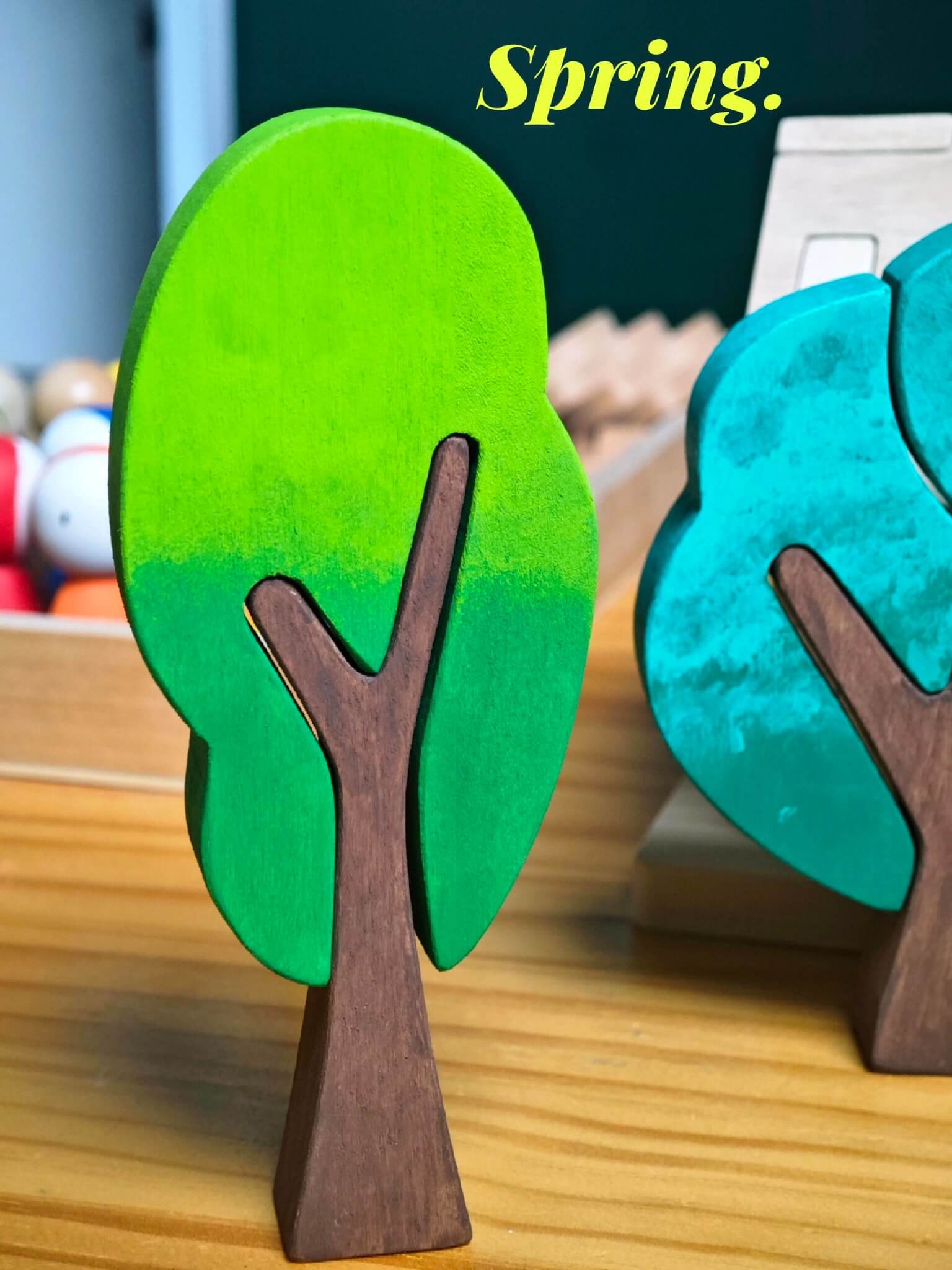 Spring green hand-painted wooden tree