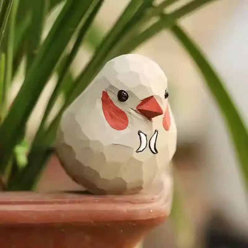 Hand - Carved White Zebra Finch Figurine - FunAcrylic