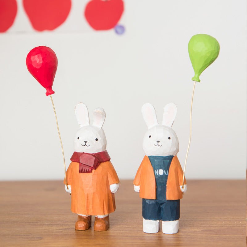 Hand - Carved Wooden Balloon Rabbit | Whimsical Desk Decor - FunAcrylic