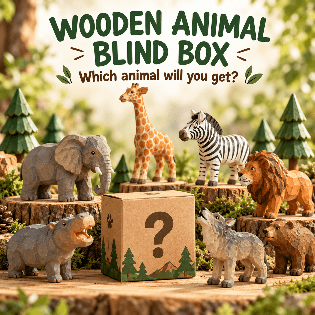 Hand-Carved Wooden Animal Figurines – Wildlife Collection & Mystery Blind Box - FunAcrylic