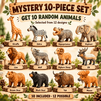Hand-Carved Wooden Animal Figurines – Wildlife Collection & Mystery Blind Box - FunAcrylic