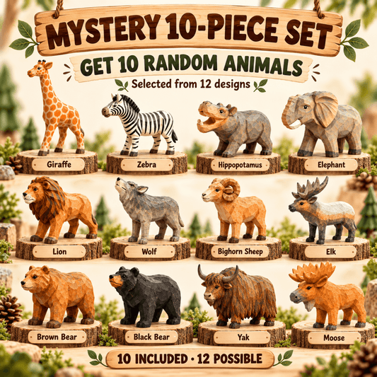 Hand-Carved Wooden Animal Figurines – Wildlife Collection & Mystery Blind Box - FunAcrylic
