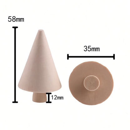 Unfinished wooden cone Christmas tree measuring 58 mm tall and 35 mm wide for DIY crafts.