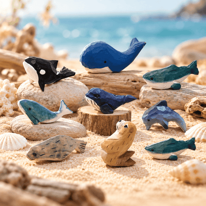 Wooden Ocean Animal Figurines – Hand-Painted Collection - FunAcrylic