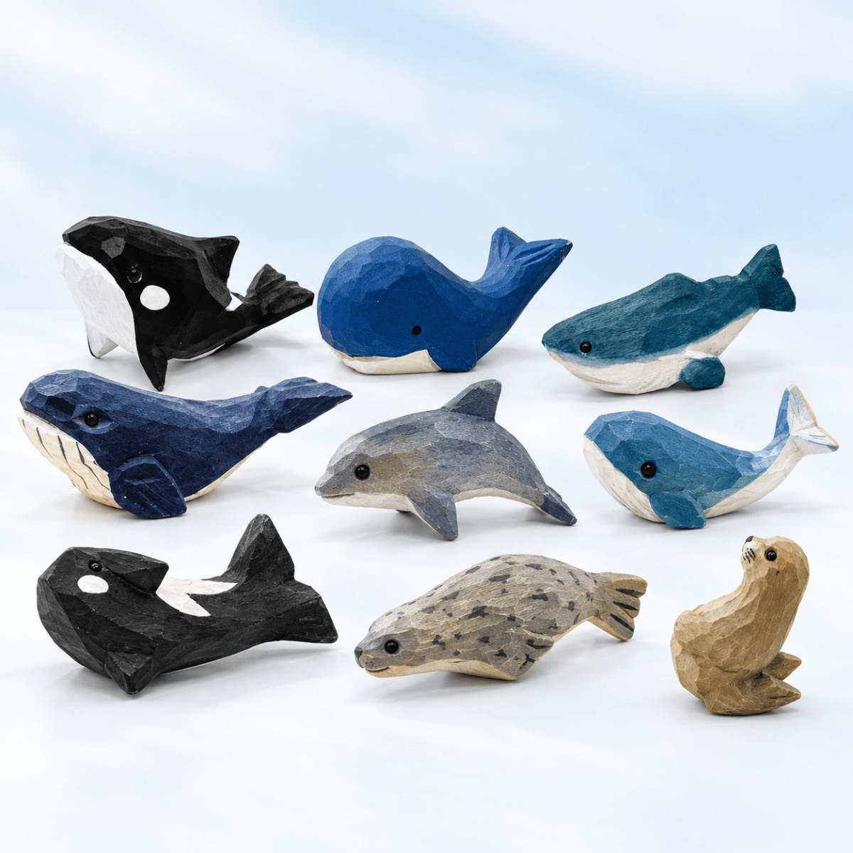 Wooden Ocean Animal Figurines – Hand-Painted Collection - FunAcrylic