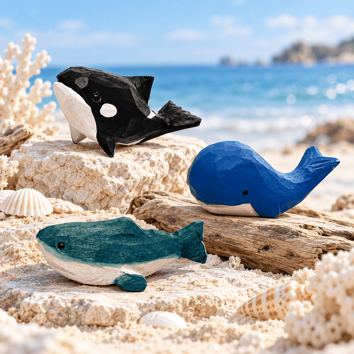 Wooden Ocean Animal Figurines – Hand-Painted Collection - FunAcrylic