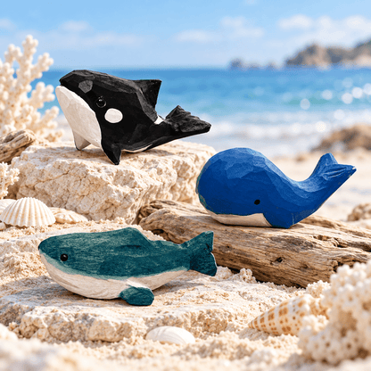 Wooden Ocean Animal Figurines – Hand-Painted Collection - FunAcrylic