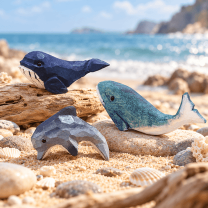 Wooden Ocean Animal Figurines – Hand-Painted Collection - FunAcrylic